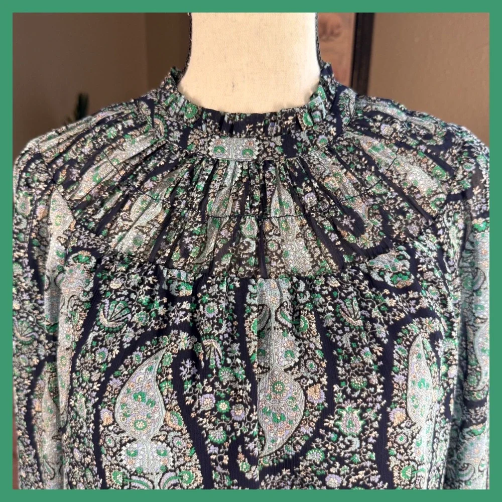 J.‎ Crew Paisley Blouse XXS Long Sleeve Mock Neck Women's Top